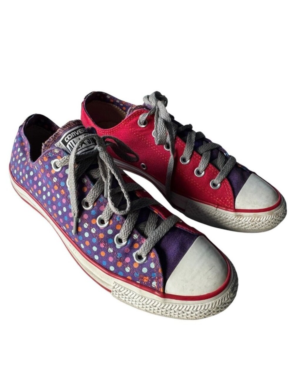 Converse Women’s Sz 9. 5 Custom Red & Purple Polka Dot LOKI Low Top Sneakers